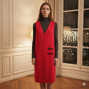 Talbots Vintage Sleeveless Midi Dress Size 4 Red Black Bows 90s Holiday NWT